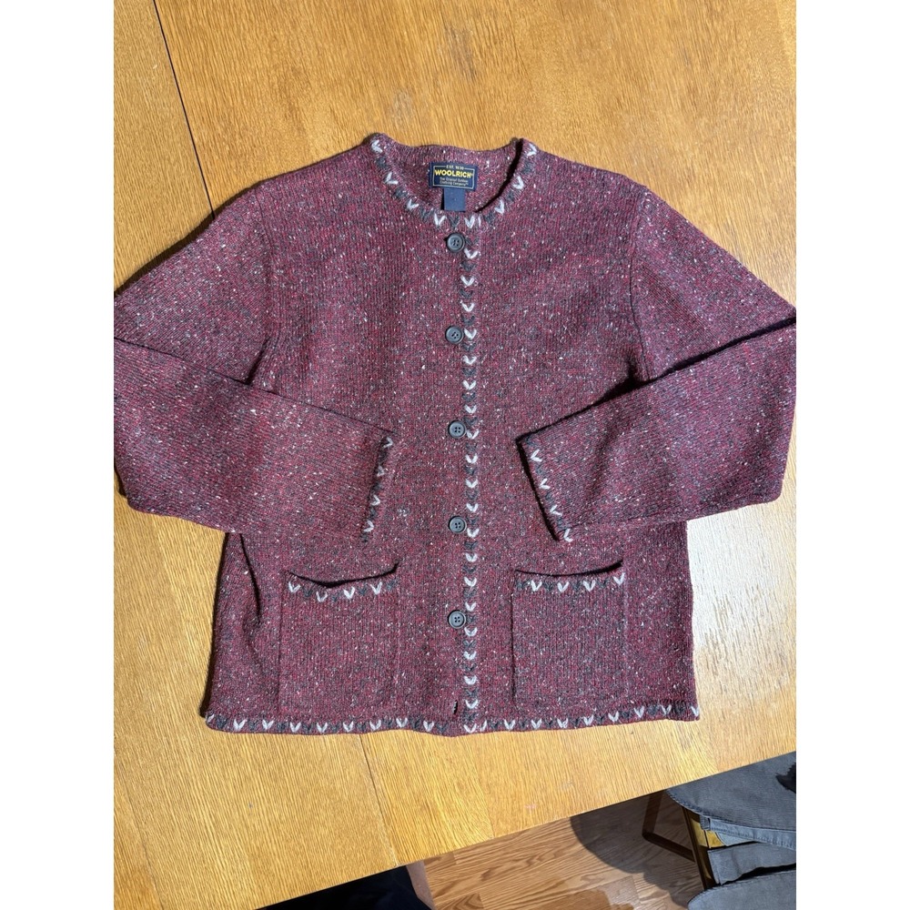 Woolrich Women's L Cardigan Button‎ Round Neck Ruby Heather Long Sleeve